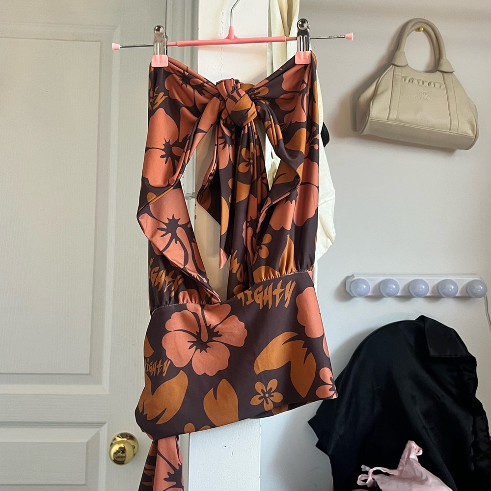 Floral Brown and Orange Halter Top